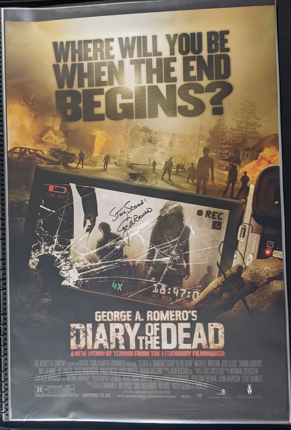 George A Romero Signed / Autographed Diary of the Dead 27x40 One Sheet Poster