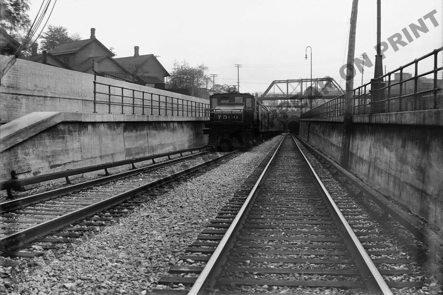 1910-1915 Electric Engine Train, Detroit River Tunnel Michigan Photo Reprint