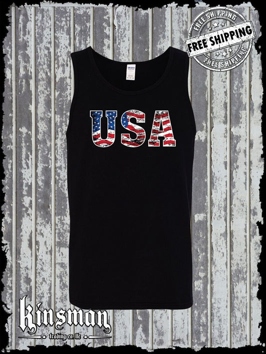 USA Flag Distressed Logo Tank Top T-Shirt American Flag United States Army