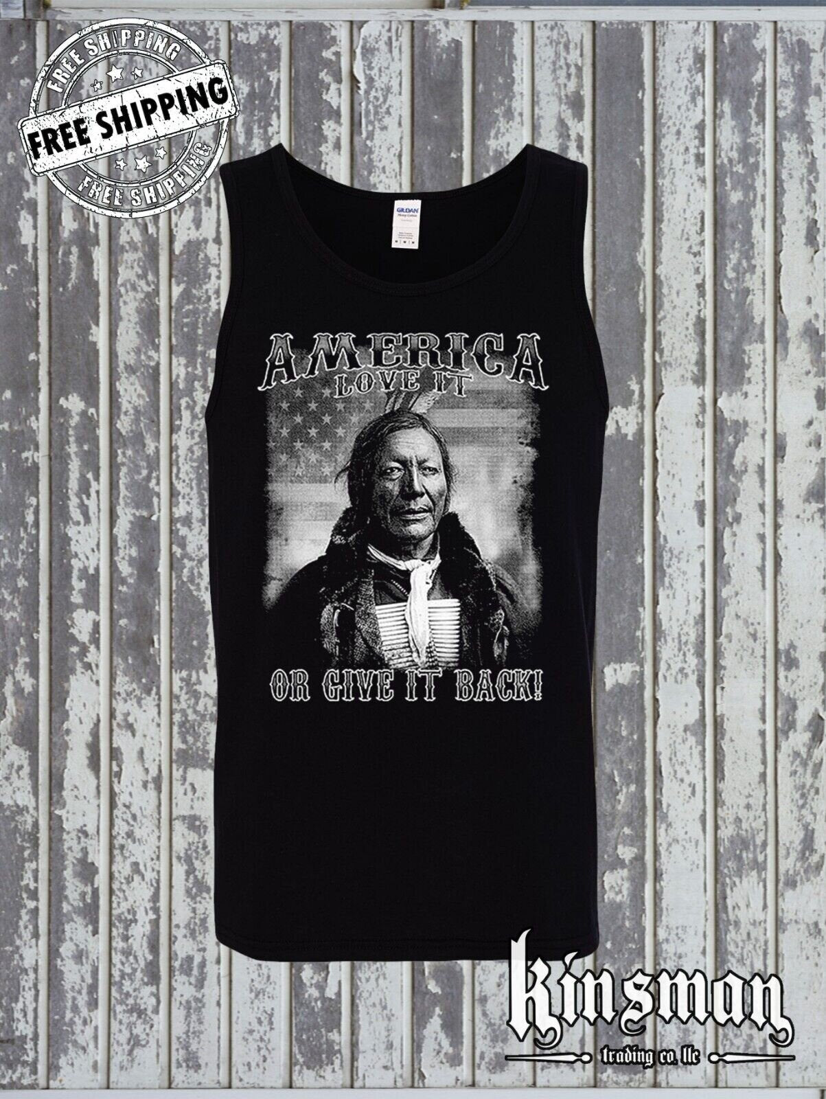 AMERICA Love It or Give It Back Tank Top T-Shirt Native American Flag Indian