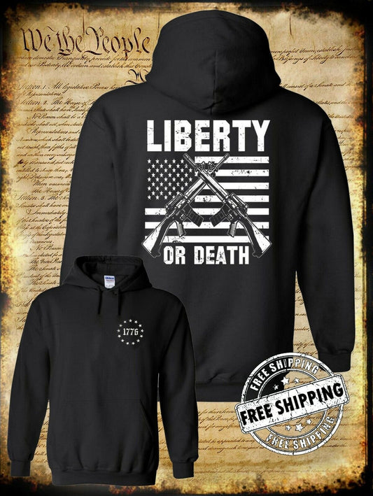 Liberty or Death American Flag AR-15 2 Sided Hoodie - 2nd Amendment 1776 USA