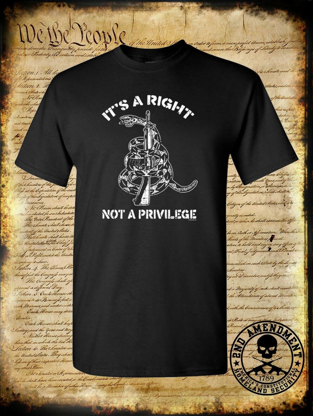 It's a Right Not a Privilege T-Shirt USA 2nd Amendment Gun Don't Tread on Me 2A