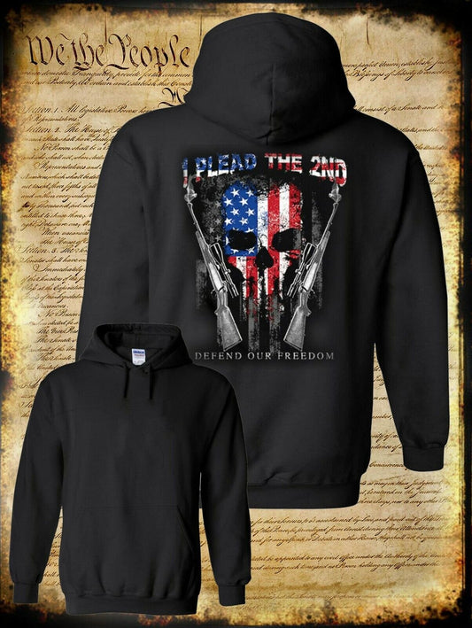 I Plead The 2nd Defend Our Freedom Hoodie - 2A USA Flag Skull & Rifles Hunting