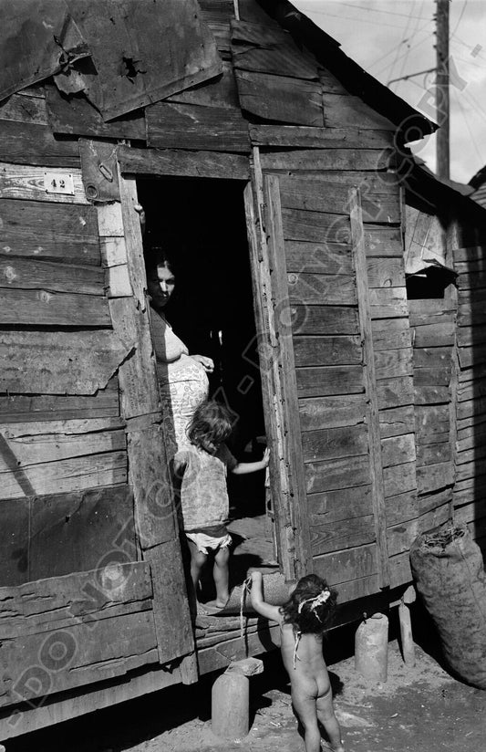 Utuado, Puerto Rico Mother and Children in Slum Area 1940's Reproduction Photo