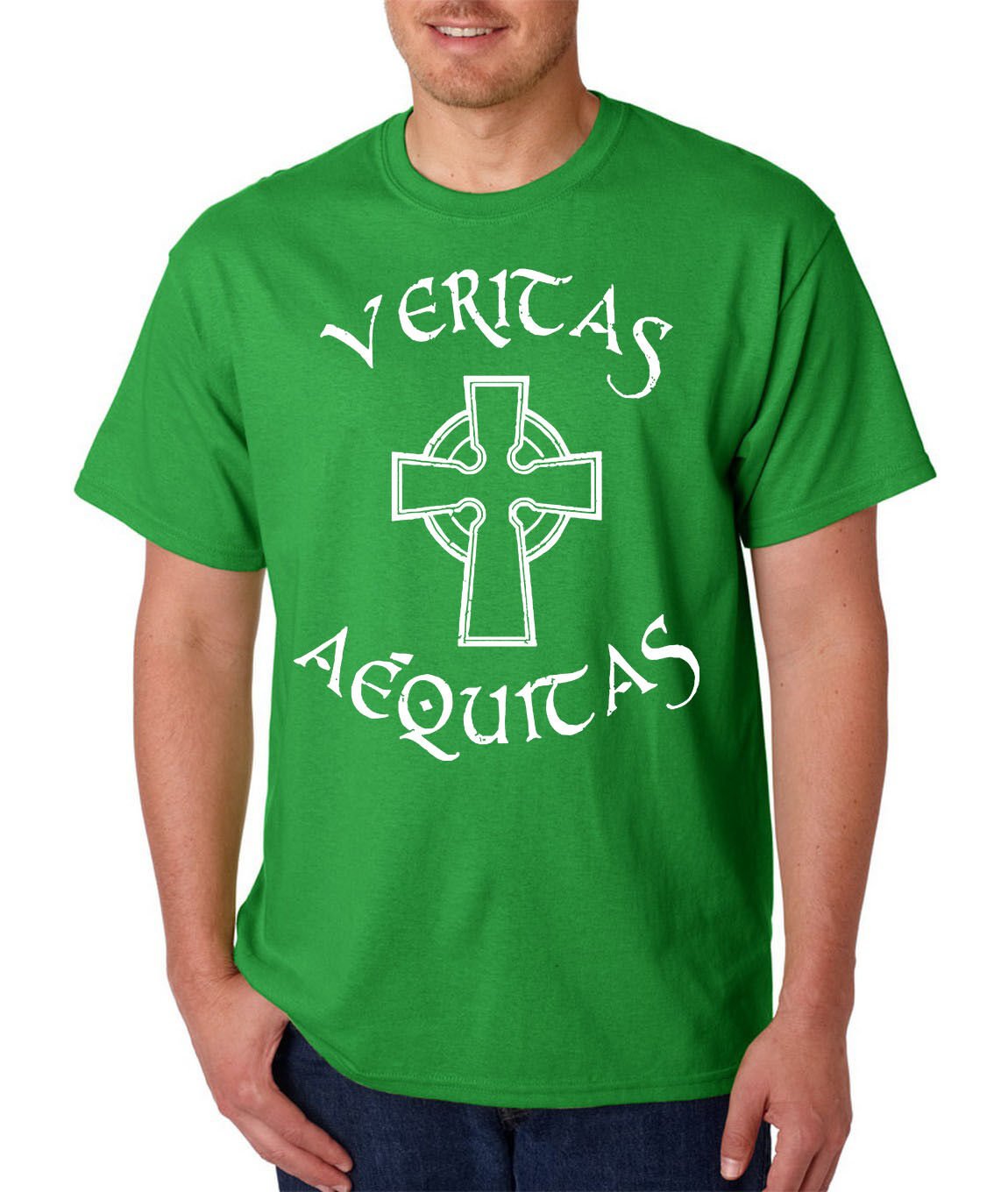 Veritas Aequitas T-Shirt / Irish Celtic Cross Religious St. Patricks Day