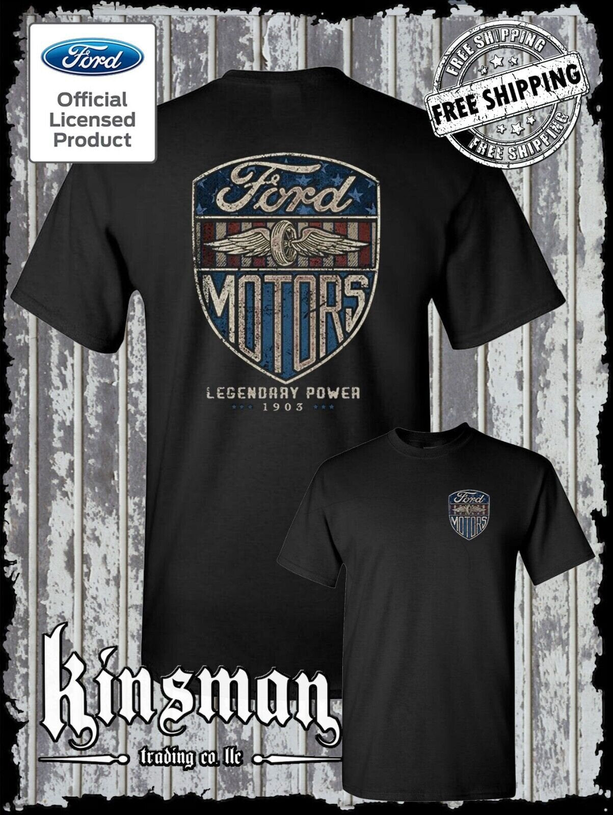 Ford Motors Legendary Power Retro Vintage Style Logo 2-Sided T-Shirt