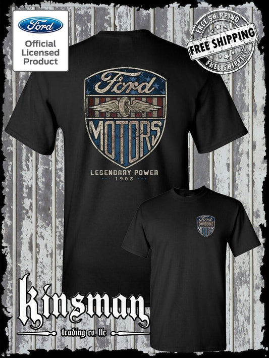 Ford Motors Legendary Power Retro Vintage Style Logo 2-Sided T-Shirt