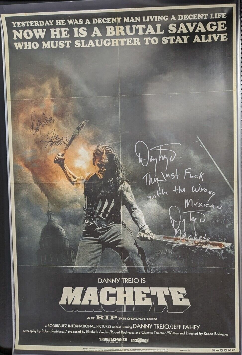 Danny Trejo Signed 27x40 Machete Poster Electra & Elise Avellan Autographed