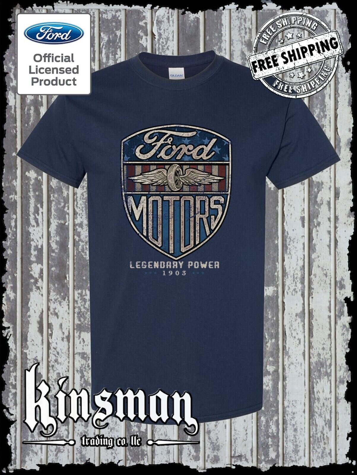 Ford Motors Legendary Power Retro Vintage Style Logo T-Shirt / Official Licensed