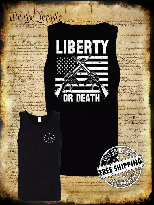 Liberty or Death American Flag AR-15 Tank Top T-Shirt - 2nd Amendment 1776 USA