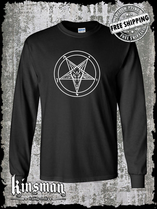 Baphomet Pentagram Long Sleeve T-Shirt / Satanic Church Evil Metal Occult