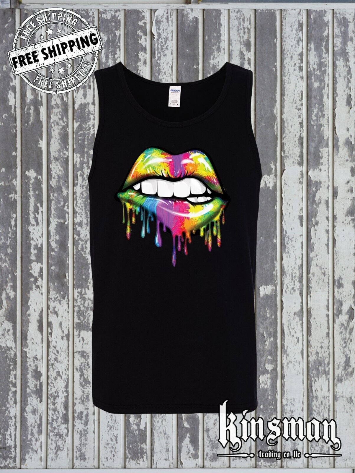 Sexy Melting Rainbow Dripping Lips Tank Top T-shirt