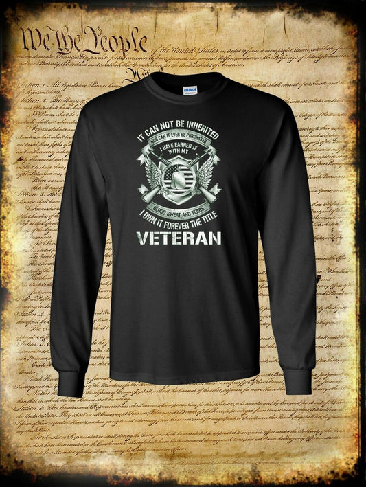 Military Veteran Long Sleeve T-Shirt - USA Flag Blood Sweat Tears - Army Marines
