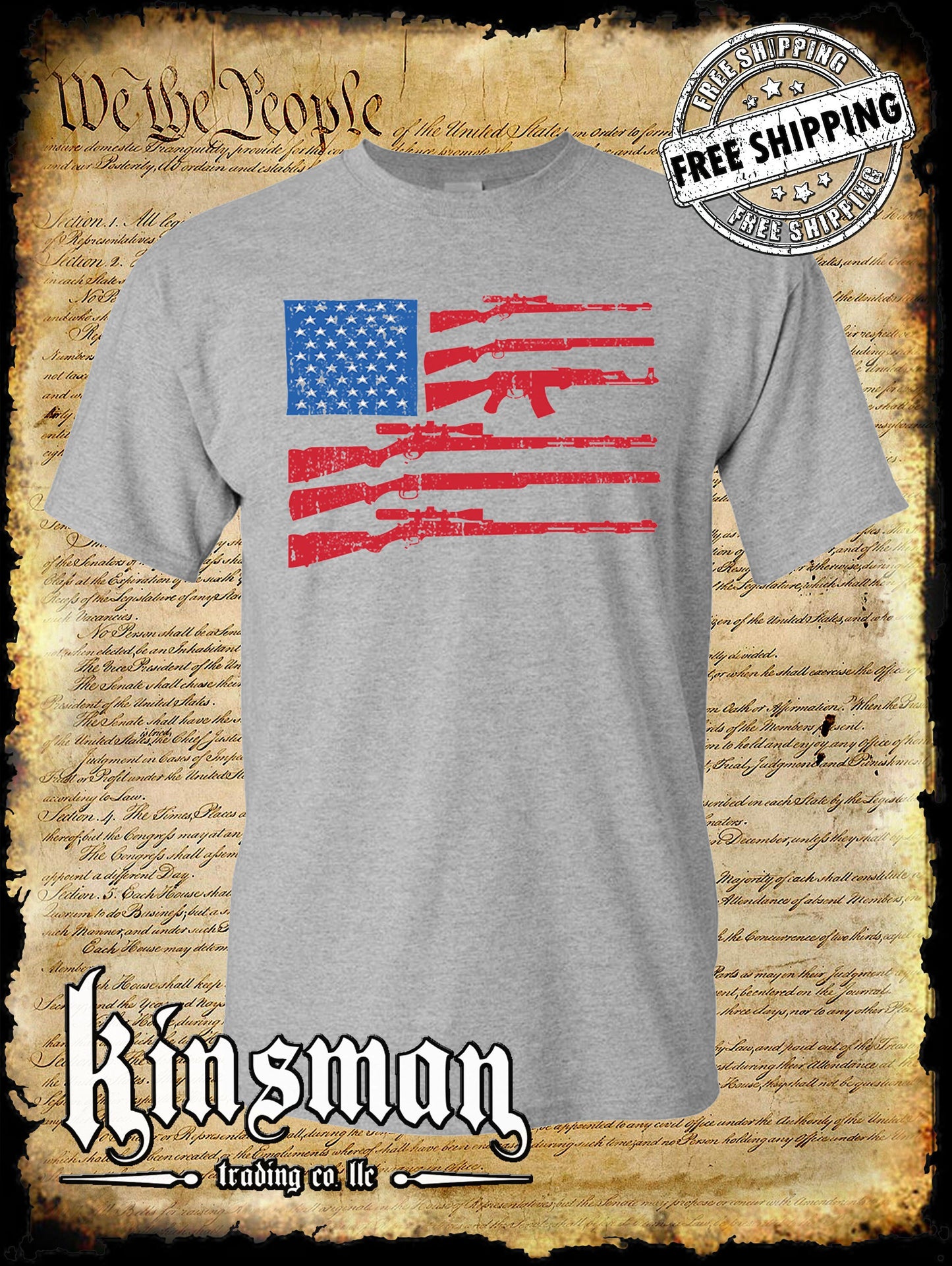 Gun Flag T-Shirt 2nd Amendment United States of America Flag Rifles 4th of July