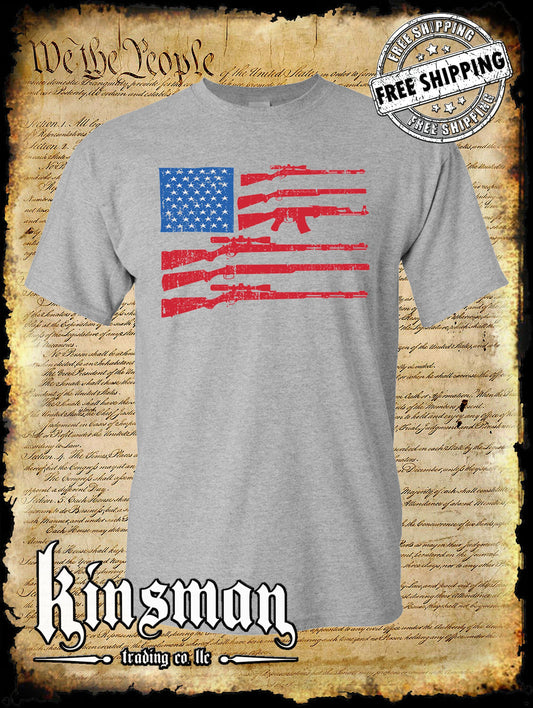 Gun Flag T-Shirt 2nd Amendment United States of America Flag Rifles 4th of July
