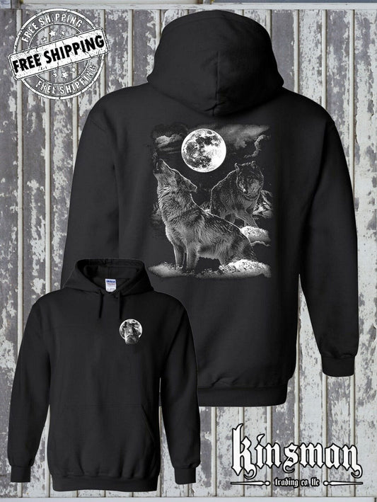 Night Wolves Howling at Moon Hoodie Sweatshirt / Native American Pride Indian