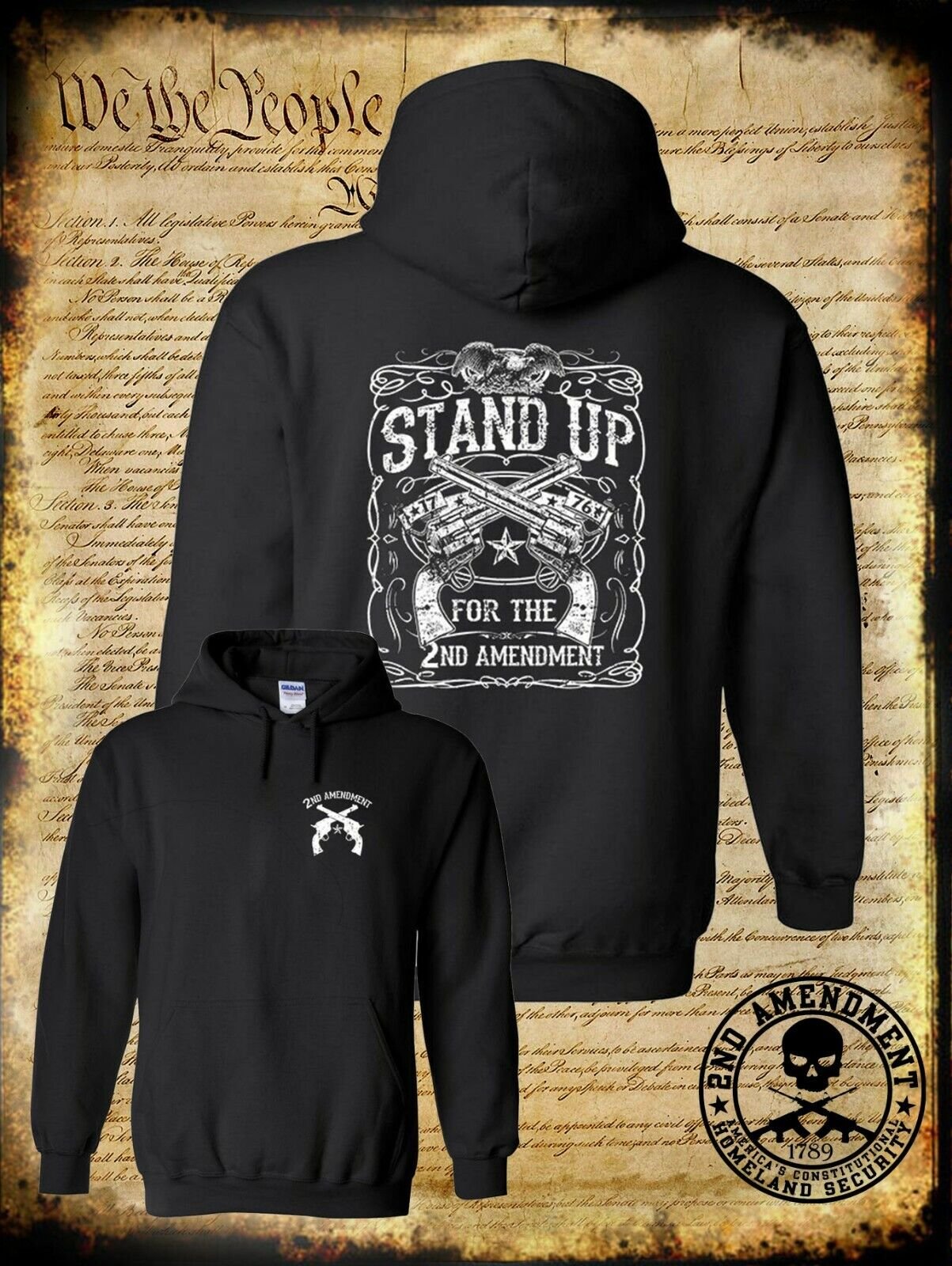 Stand Up for the 2nd Amendment Hoodie / USA Eagle 1776 Proud American Freedom