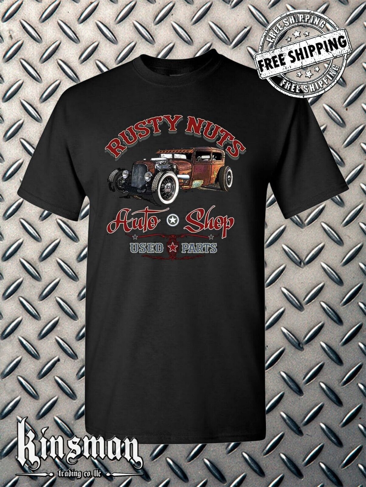 Rusty Nuts Auto Shop T-Shirt -Hot / Rat Rod Old School Retro Mechanic Garage