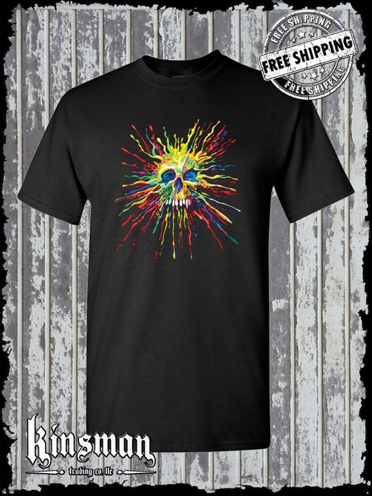 Liquid Blue Neon Splatter Skull T-Shirt