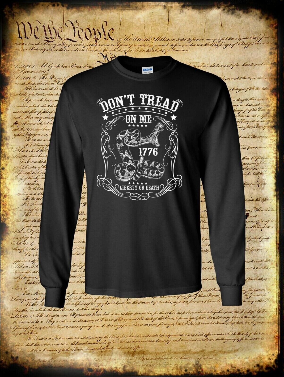 Don't Tread on Me Snake Liberty or Death 1776 Long Sleeve T-Shirt 2nd Amendment