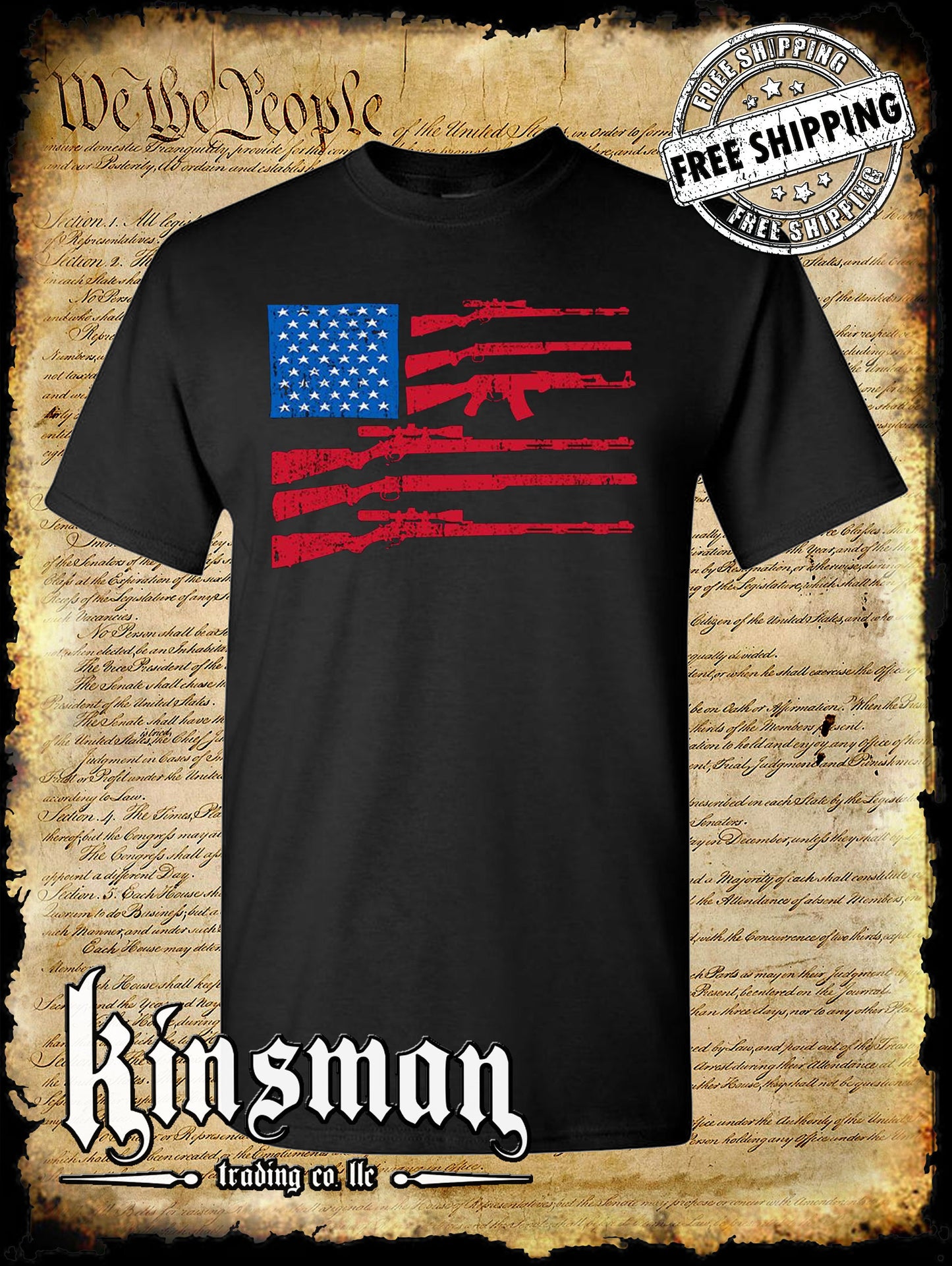 Gun Flag T-Shirt 2nd Amendment United States of America Flag Rifles 4th of July