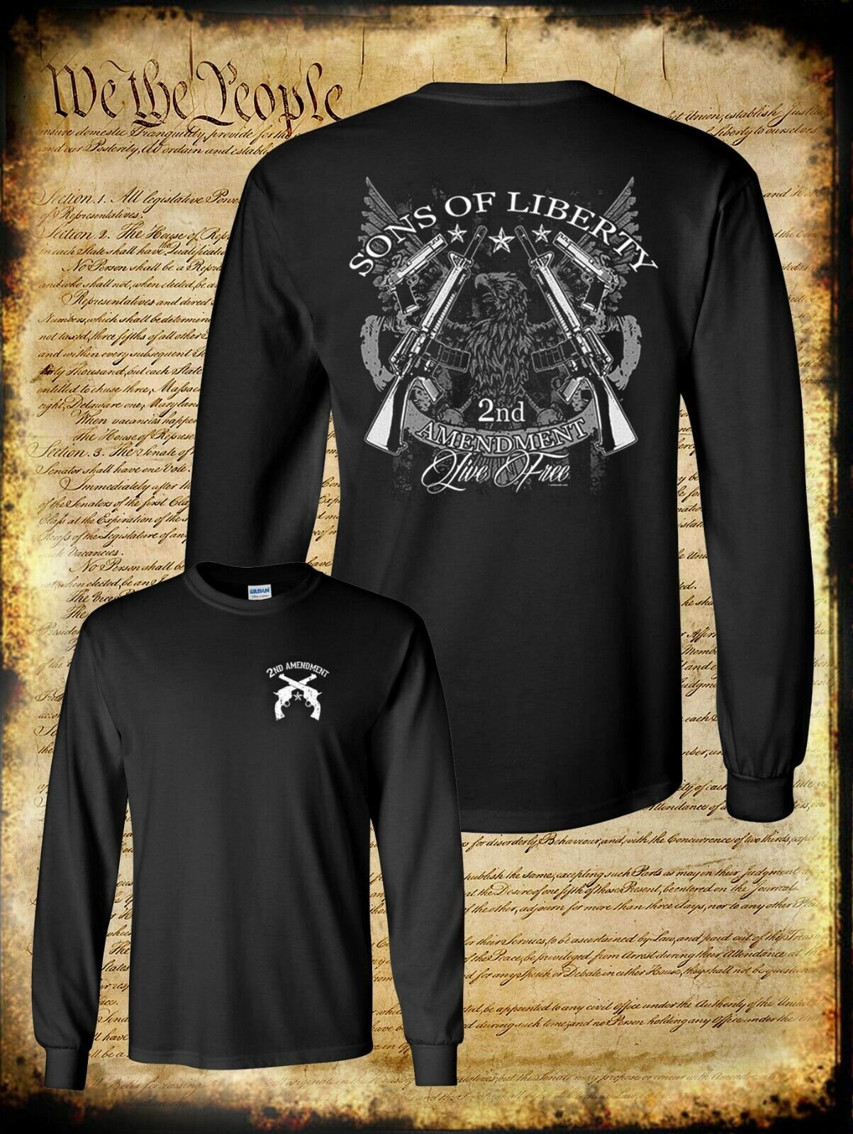Sons of Liberty 2nd Amendment Live Free Long Sleeve T-Shirt - US Eagle AR-15