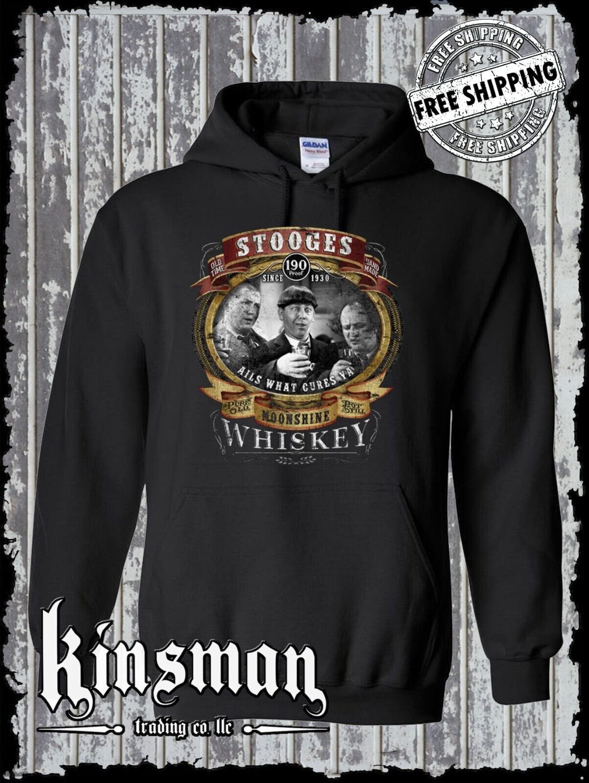 Three Stooges Whiskey Hoodie Official / Licensed Curly Moe Larry Party Funny Tee
