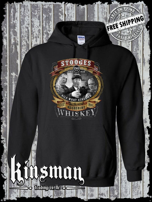 Three Stooges Whiskey Hoodie Official / Licensed Curly Moe Larry Party Funny Tee