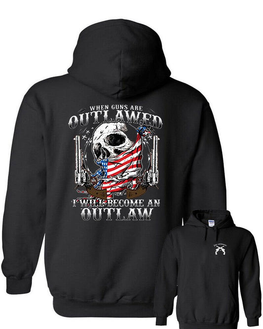 Outlaw 2nd Amendment Guns American Flag Skull DOUBLE-SIDED Hoodie Right to Bear