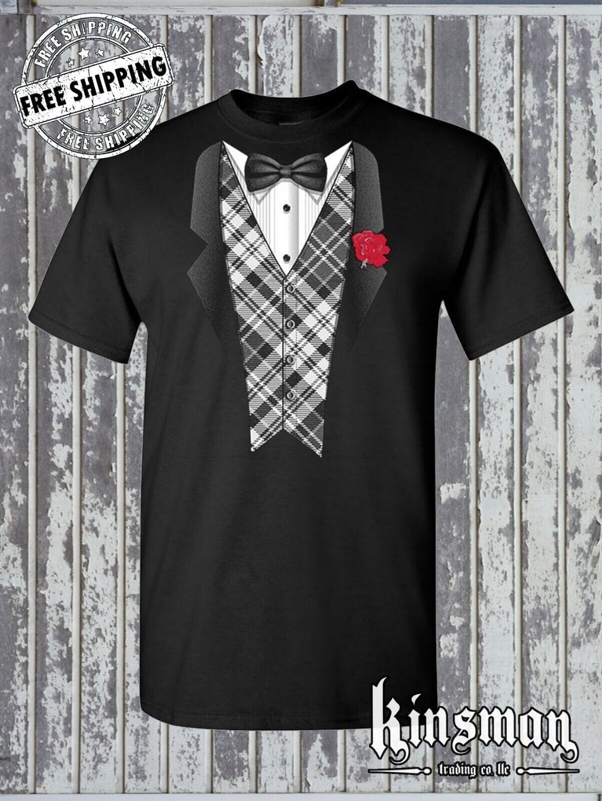 Plaid Tuxedo Novelty T-Shirt - Funny Tux Wedding Graduation Bachelor Party Gift