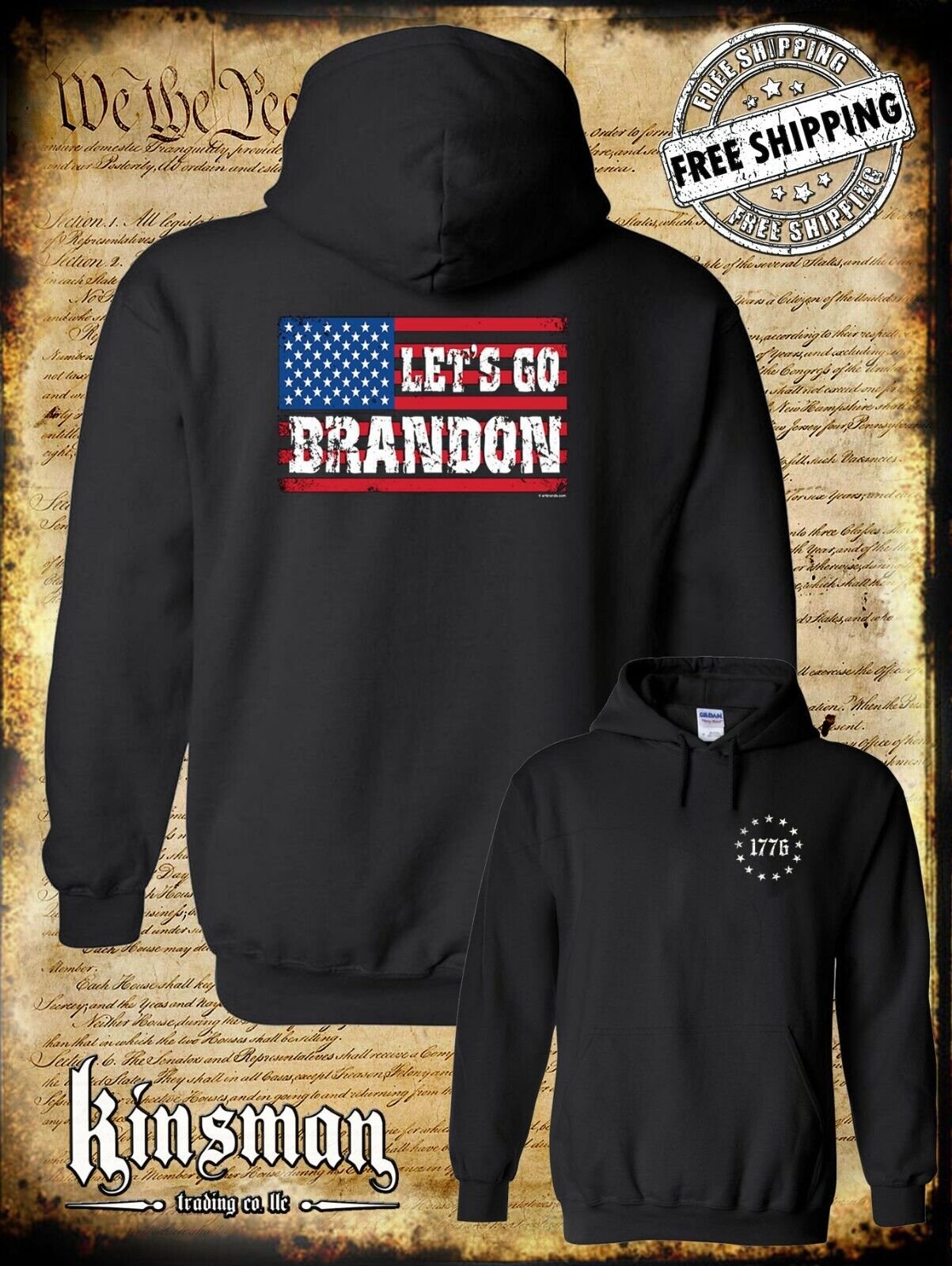 Let's Go Brandon US Flag 2-Sided Hoodie Sweatshirt - FJB Trump 2024 American USA