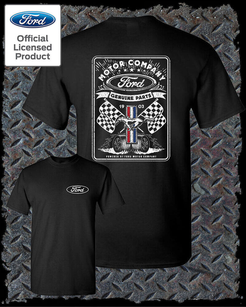 Ford Vintage Style 1903 Racing Flags T-Shirt / Official Licensed Mustang 2 Sided
