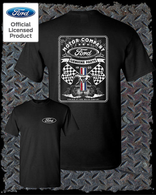 Ford Vintage Style 1903 Racing Flags T-Shirt / Official Licensed Mustang 2 Sided