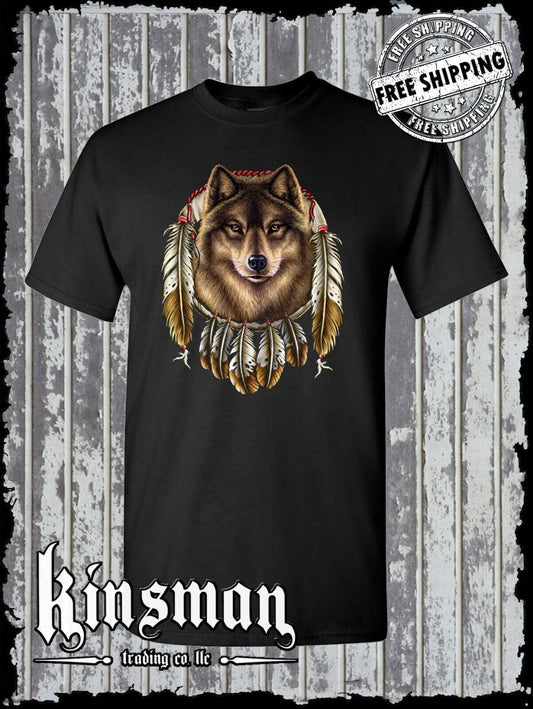 Wolf Dreamcatcher with Feathers T-Shirt Native American Indian