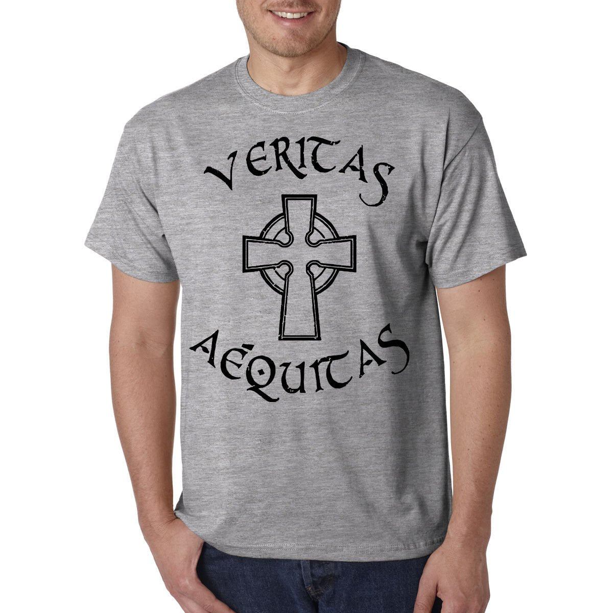 Veritas Aequitas T-Shirt / Irish Celtic Cross Religious St. Patricks Day