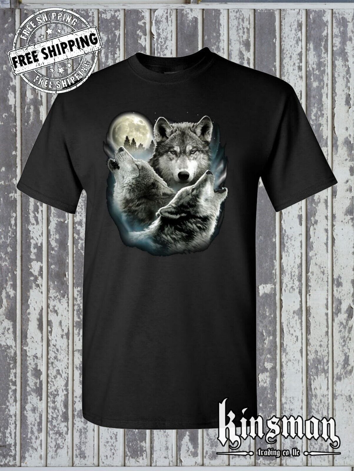 Three Wolves Howling at Moon T-Shirt Native American Indian Outdoors