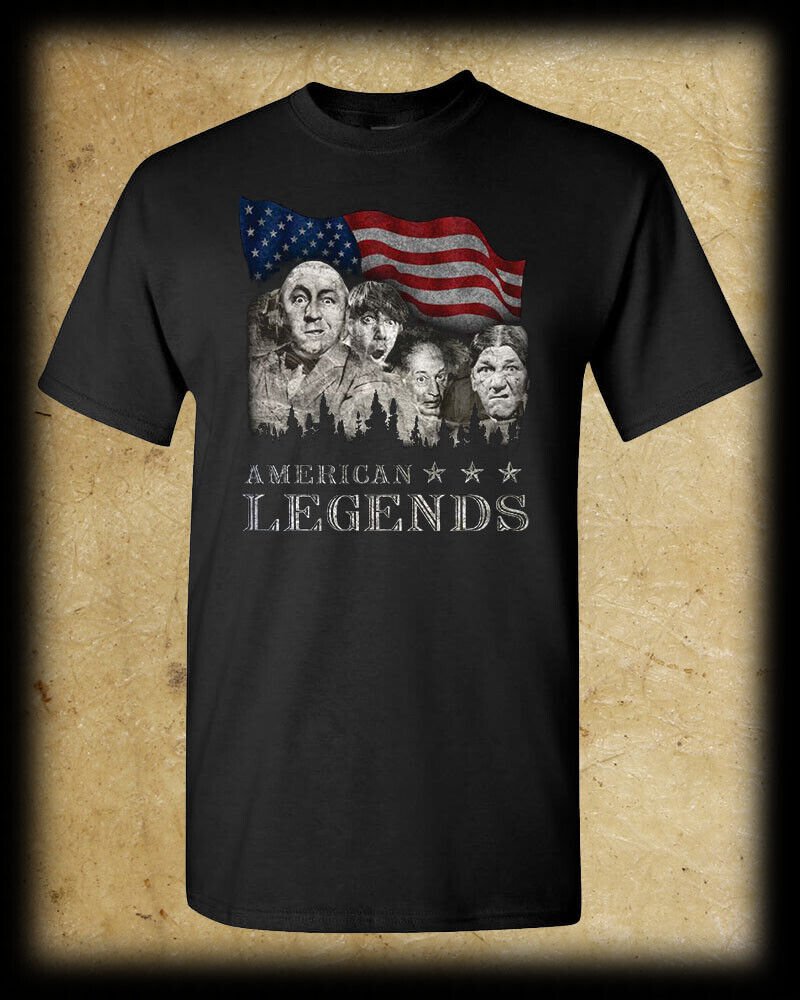 Three Stooges AMERICAN LEGENDS T-Shirt / Mt Rushmore Curly Moe Larry Shemp USA