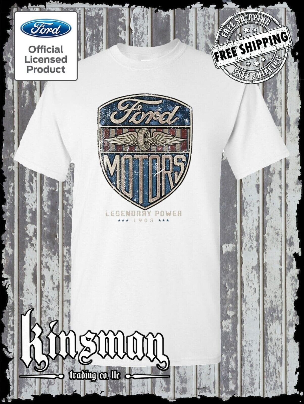 Ford Motors Legendary Power Retro Vintage Style Logo T-Shirt / Official Licensed