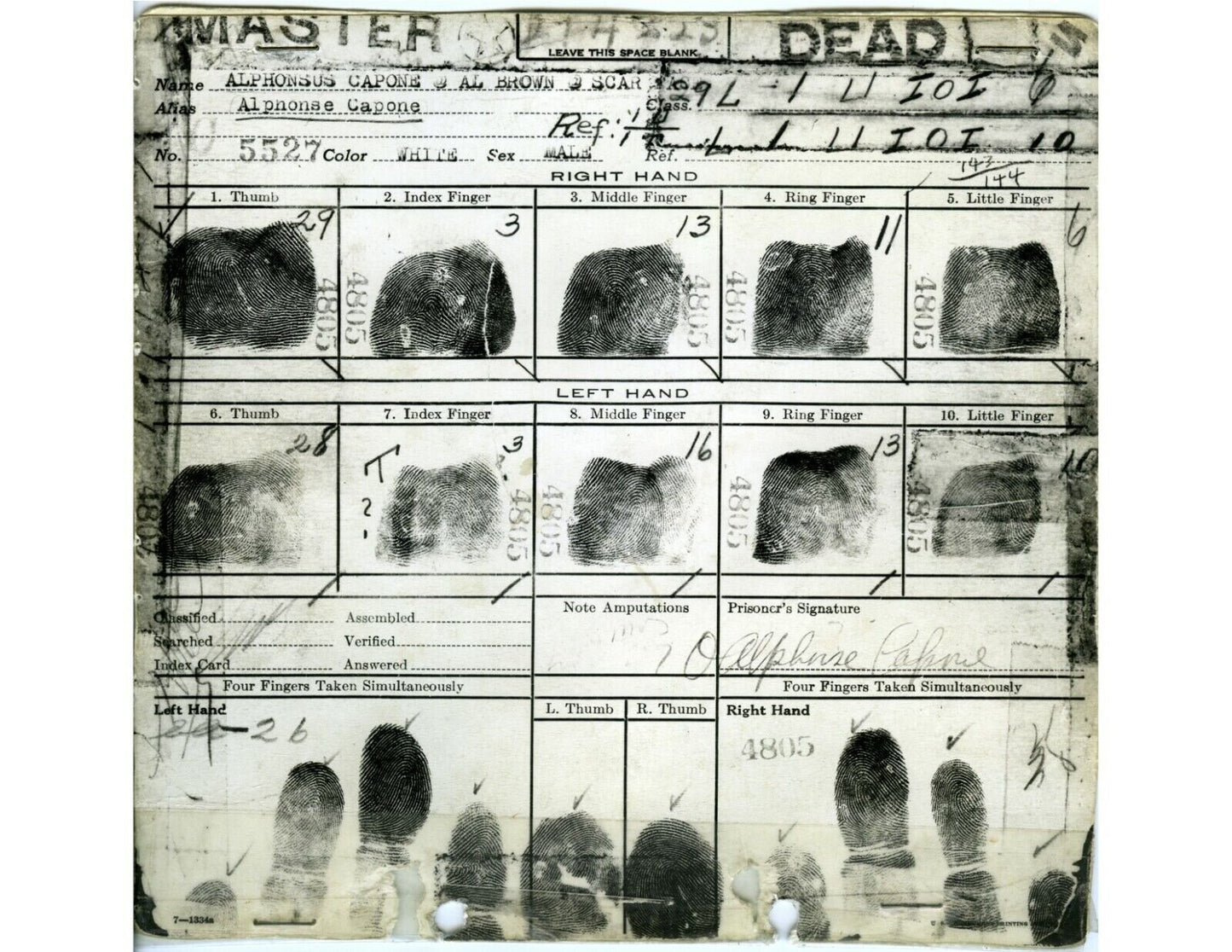 Al Capone Finger Prints Photograph Reprint - Mafia Boss Gangster Crime Lord