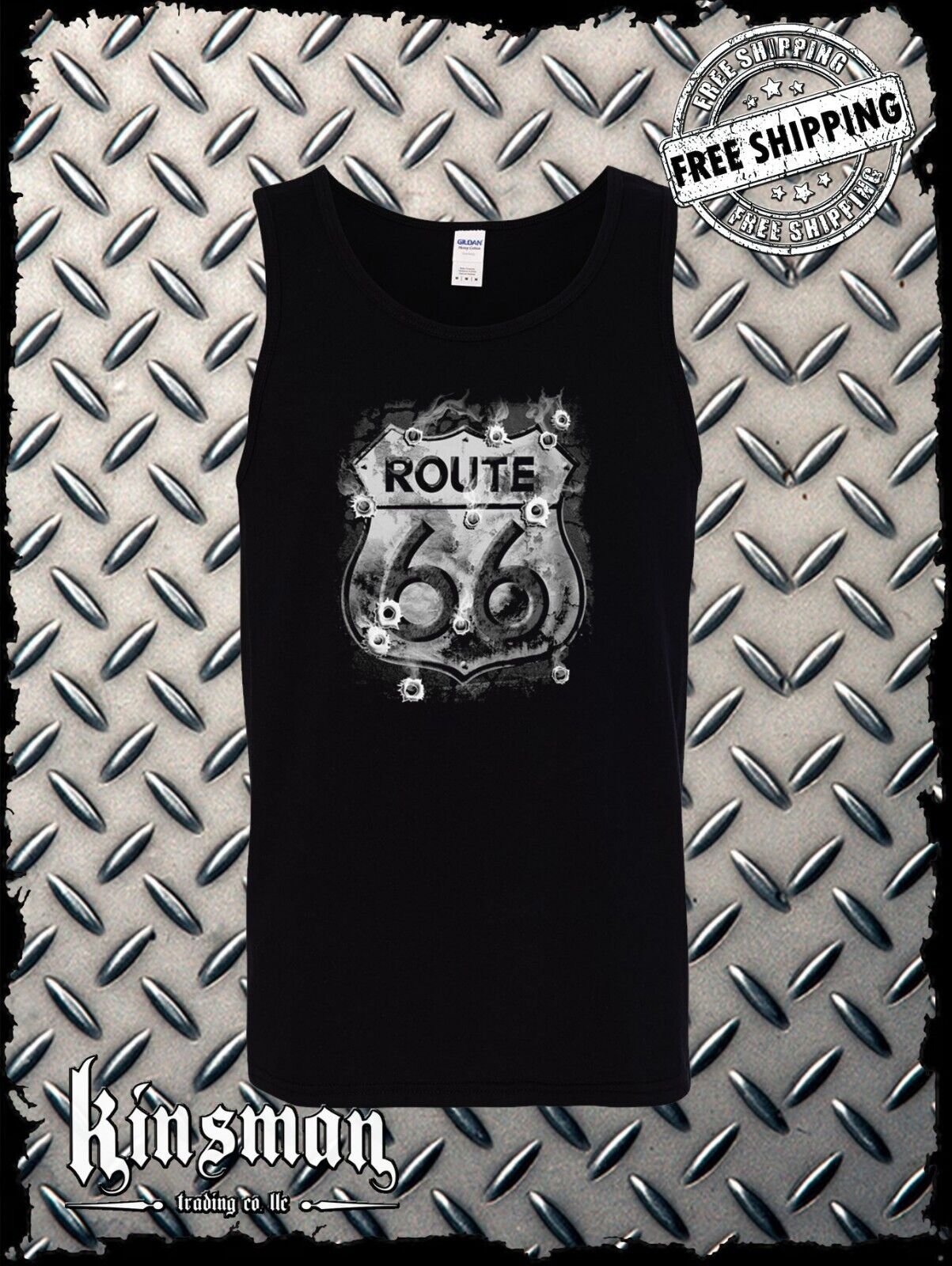 Route 66 Tank Top T-Shirt - Smoking Sign with Bullet Holes