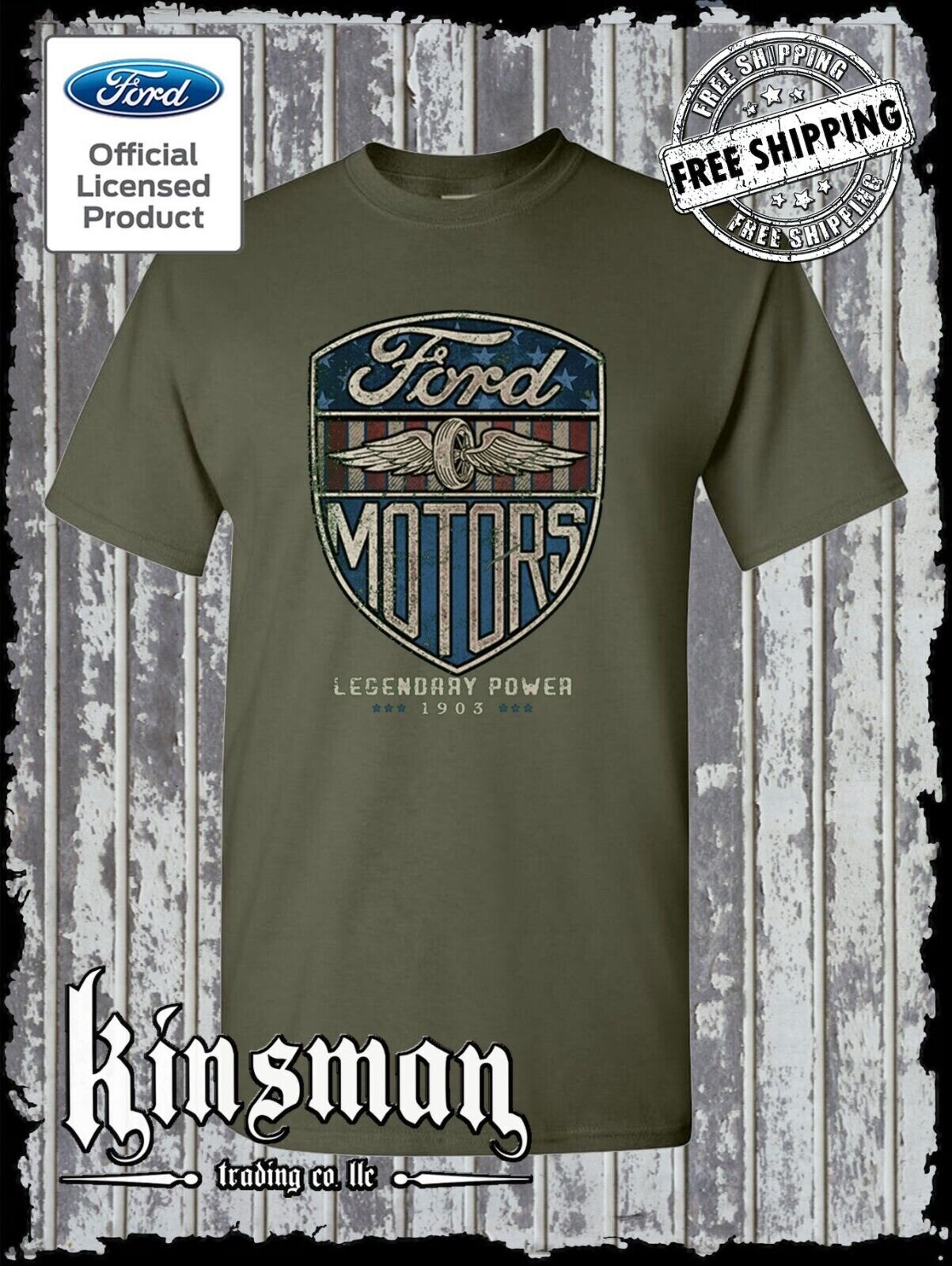 Ford Motors Legendary Power Retro Vintage Style Logo T-Shirt / Official Licensed