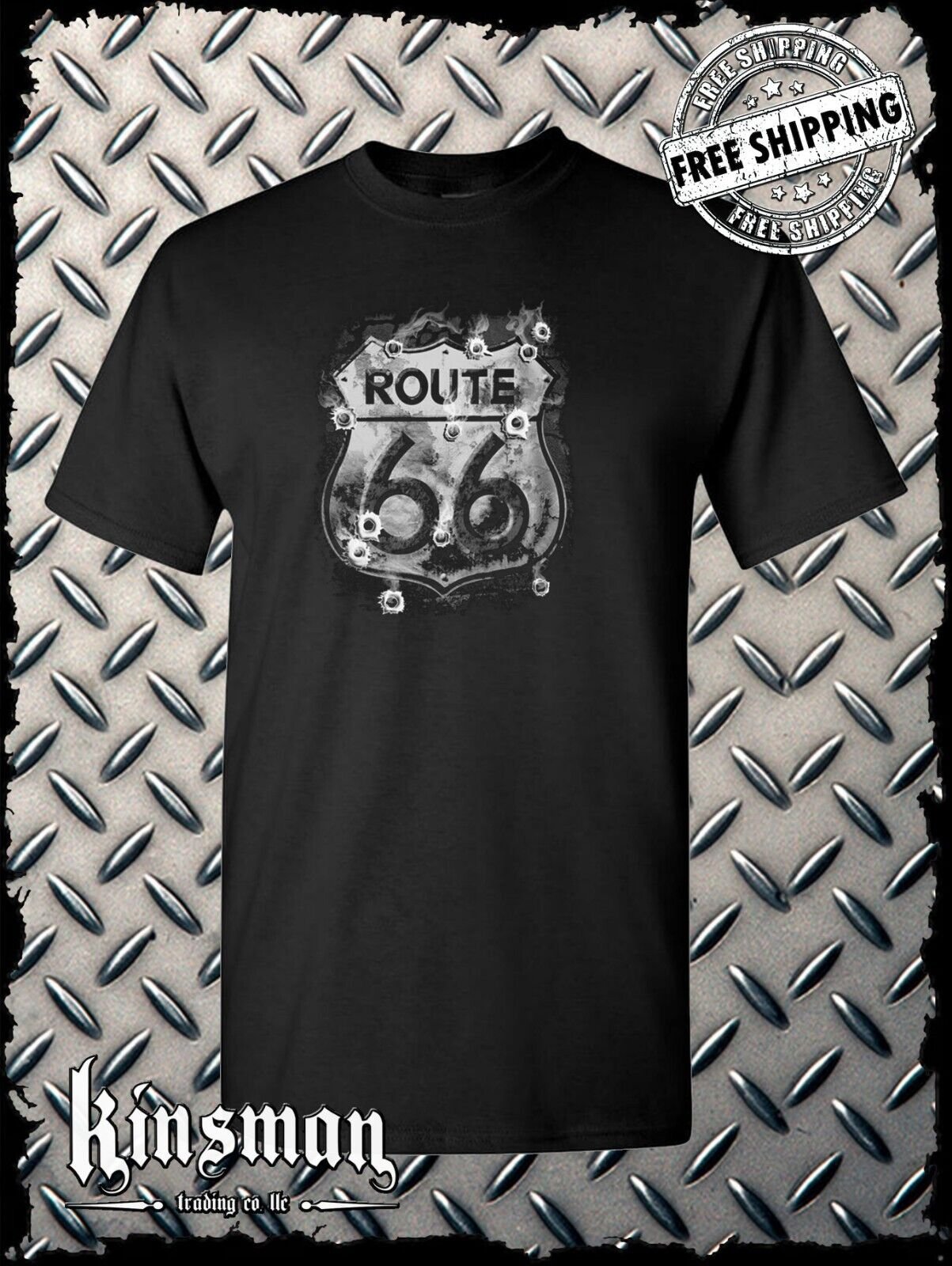 Route 66 T-Shirt - Smoking Sign with Bullet Holes