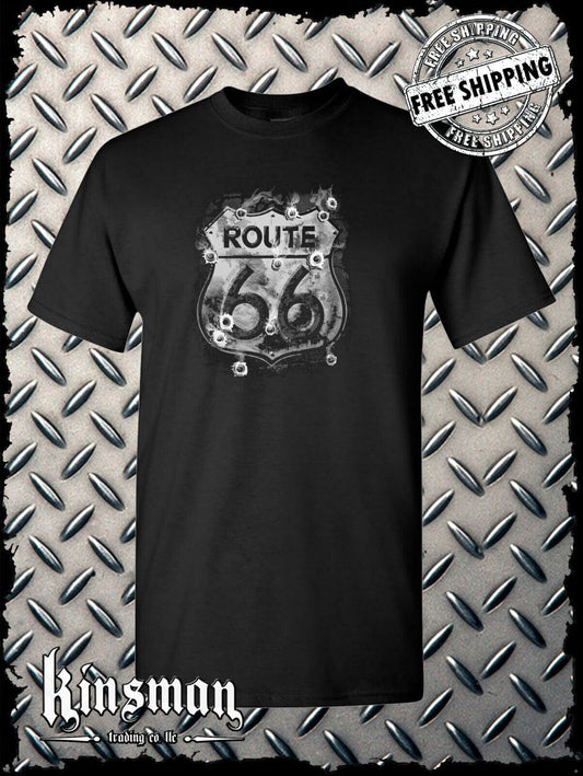 Route 66 T-Shirt - Smoking Sign with Bullet Holes