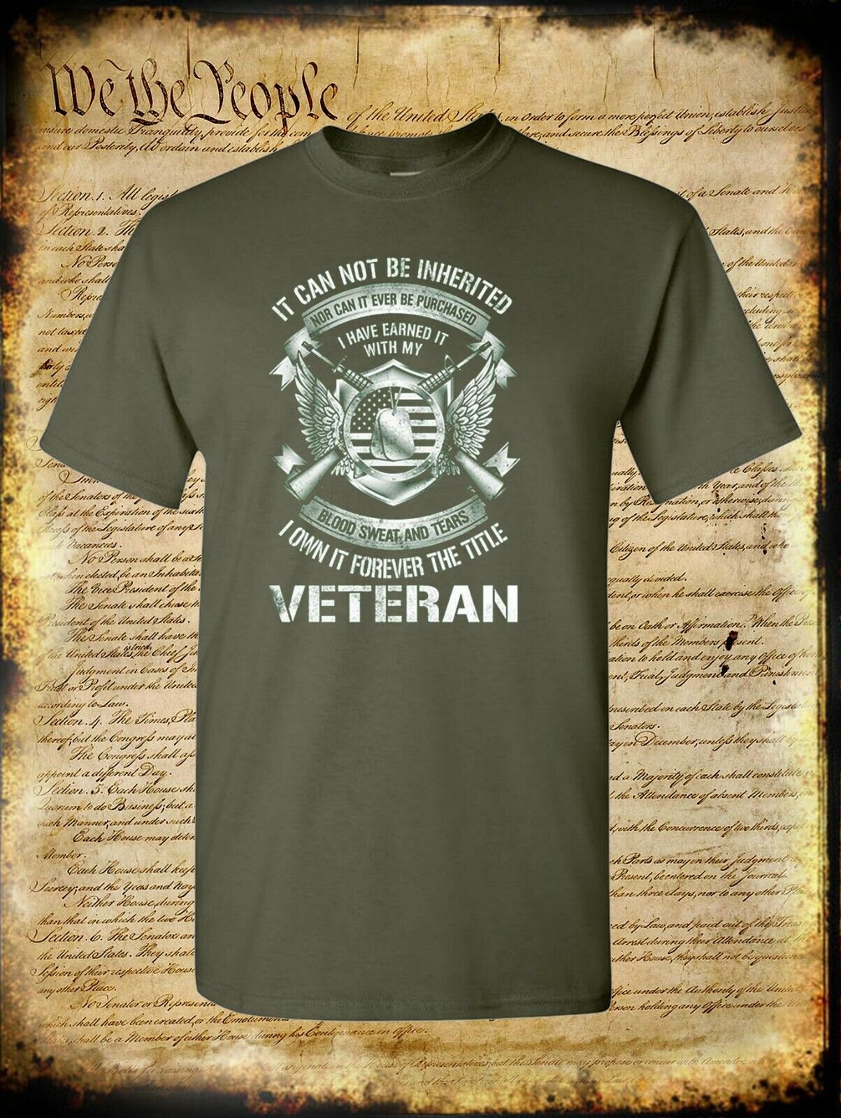 Military Veteran T-Shirt - USA Flag Blood Sweat Tears - Army Marines Navy