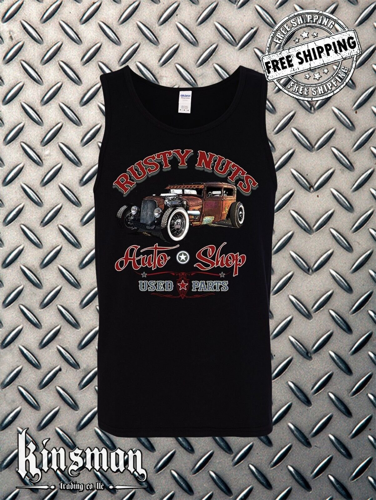 Rusty Nuts Auto Shop Tank Top T-Shirt -Hot / Rat Rod Retro Mechanic Garage