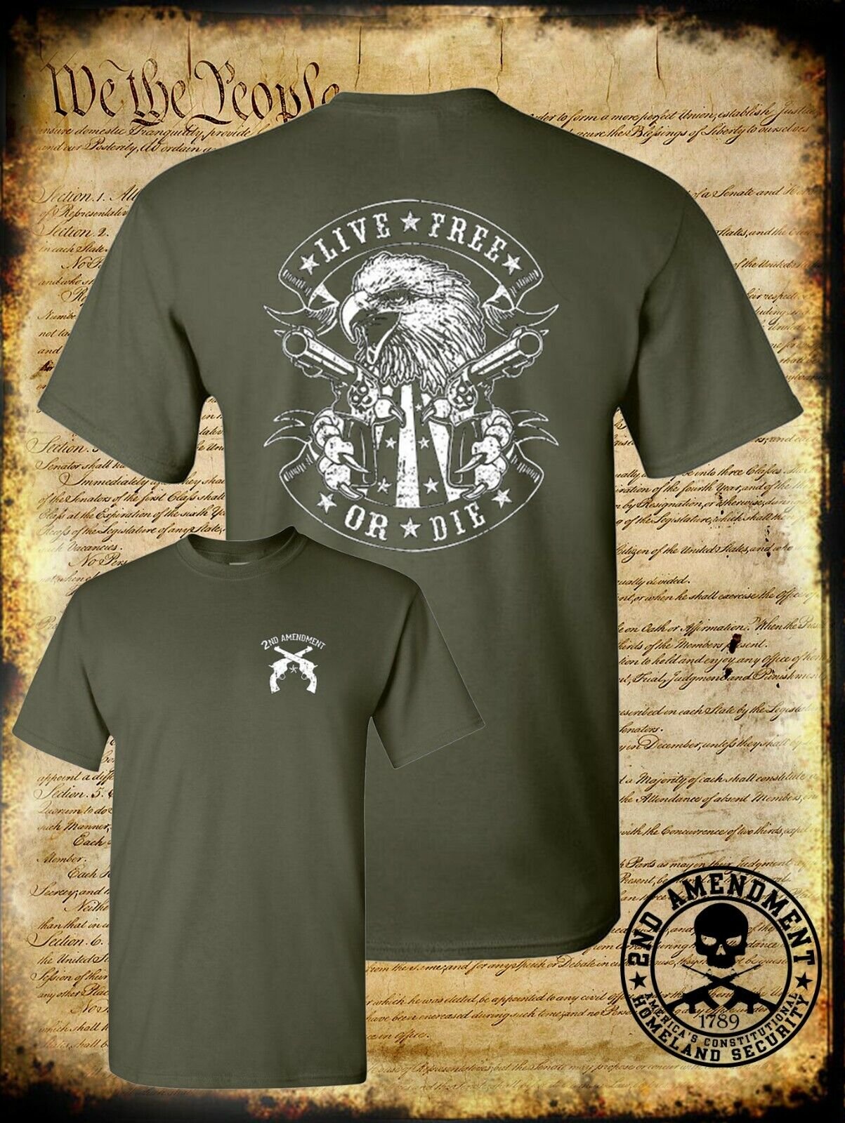 Live Free or Die American Eagle T-Shirt 2nd Amendment Pro-Gun Firearm Rights USA