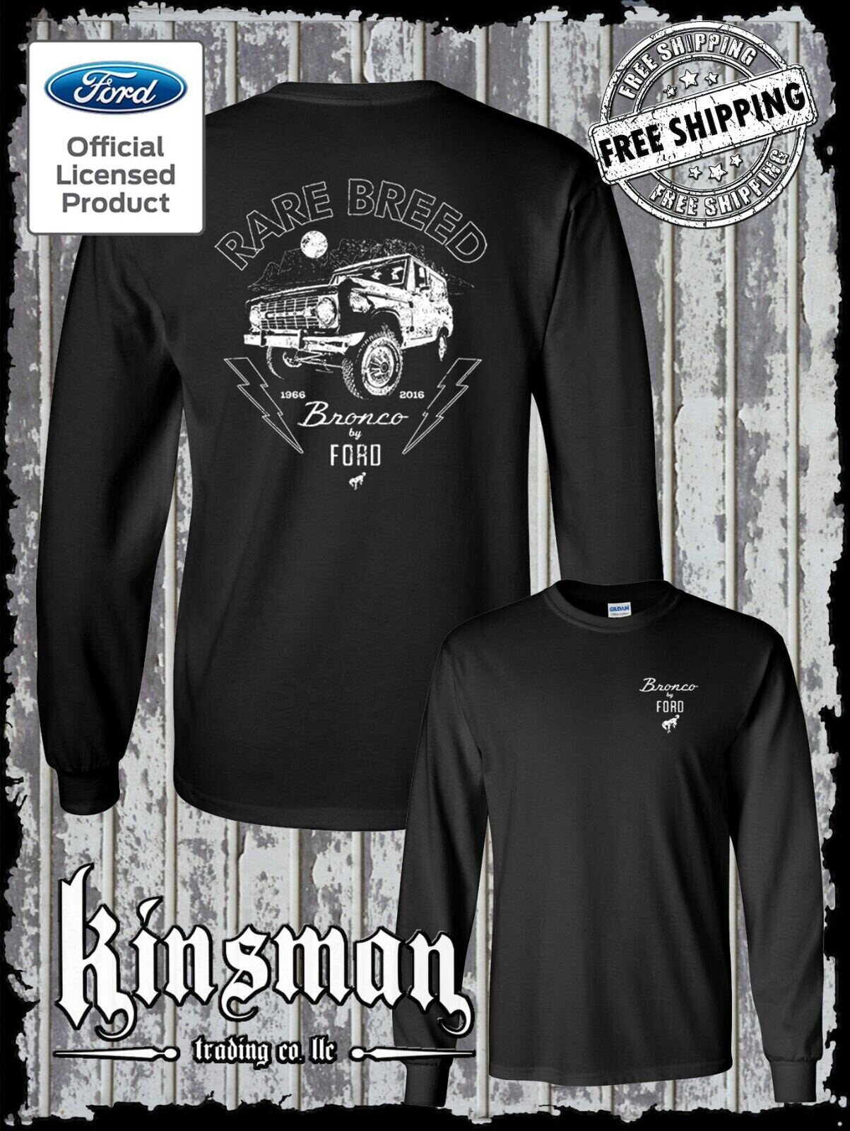 Ford Bronco Rare Breed 2-Sided Black Long Sleeve T-Shirt