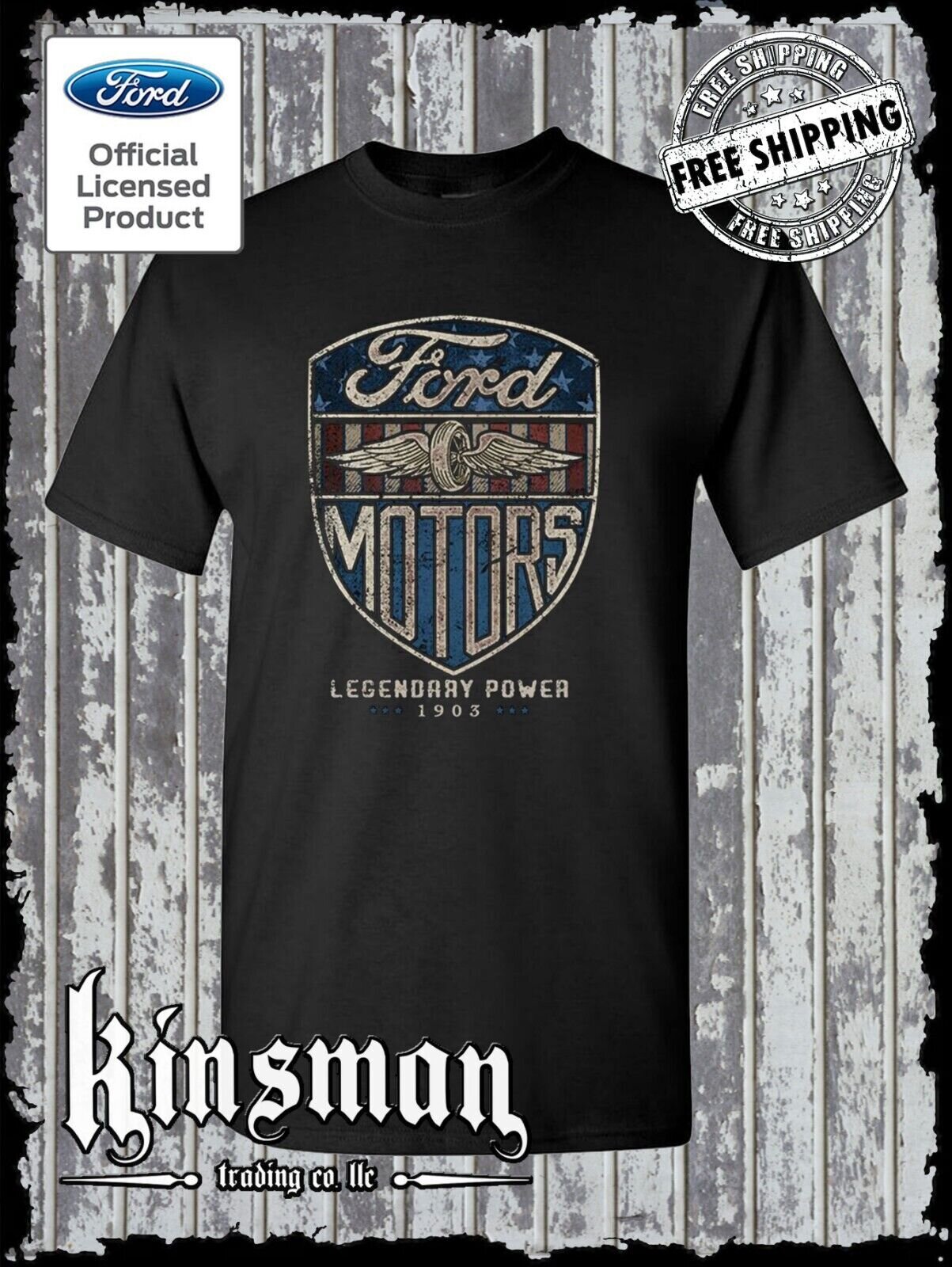 Ford Motors Legendary Power Retro Vintage Style Logo T-Shirt / Official Licensed