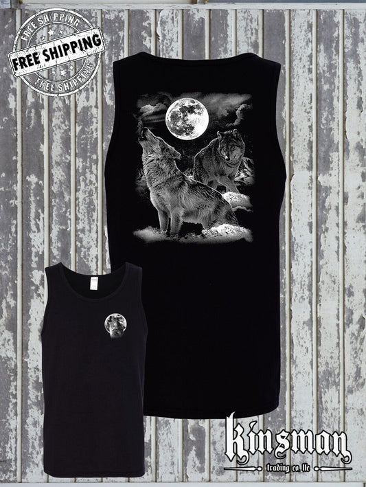 Night Wolves Howling at Moon Tank Top T-Shirt / Native American Pride Indian