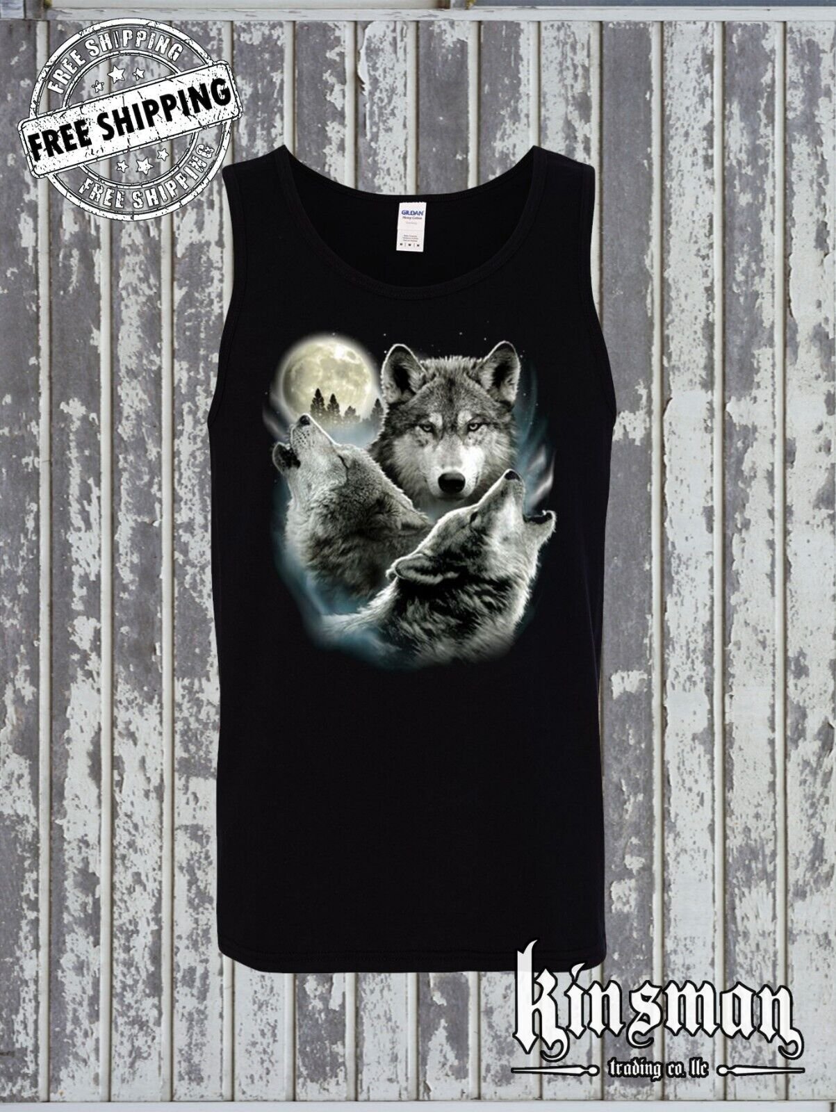 Three Wolves Howling at Moon Tank Top T-Shirt Native American Indian Outdoors